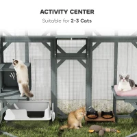PawHut Catio Outdoor Cat Enclosure,  Wooden Cat House with Platforms, Condo and Waterproof Cover for 2–3 Kittens, Grey(m-4)