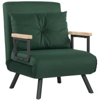 HOMCOM 4-in-1 Velvet-Feel Single Chair Bed, with Pillow - Green(m-11)