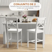 HOMCOM Conjunto de 2 Bancos Altos de Cozinha Bancos de Bar de Madeira com Apoio para os Pés e Encosto Cruzado Carga Máxima 120 kg Branco(m-4)
