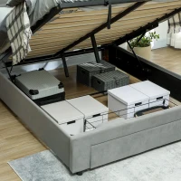 HOMCOM King Size Ottoman Bed Frame, with Front Drawer - Grey(m-10)