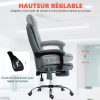 Vinsetto Fauteuil de bureau massant et chauffant, chaise de bureau, hauteur réglable, dossier inclinable, 65x70x111-119cm, gris(m-6)