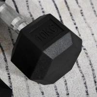 HOMCOM Rubber Dumbbell Sports Hex Weights Sets Home Gym Fitness Hexagonal Dumbbells Kit Weight Lifting Exercise (2 x 10kg)(m-9)