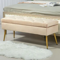 HOMCOM Bank met Opbergruimte, Gestoffeerde Bank met Deksel, Fluwelen Slaapkamerbank voor Hal, Slaapkamer of Woonkamer, Metalen Frame, 102 x 35 x 43 cm, Beige(m-8)