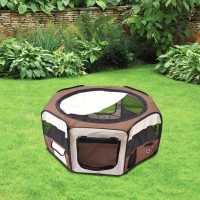 PawHut Parque Dobrável para Cães e Gatos, Cercado Portátil para Animais Pequenos em Tecido Oxford Impermeável, Ø90x41 cm, Castanho(m-10)