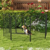 PawHut buitenverblijf box voor huisdieren puppy hek box hondenverblijf aanpasbare vorm met deur metaal 79 x 100 cm zwart(m-2)