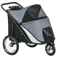 PawHut Hondenbuggy, opvouwbaar, opklapbaar, ligkussen, stalen frame, grijs/zwart