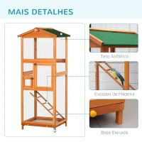 PawHut Gaiola para Pássaros Grande 68x63x165cm de Madeira de Abeto com 2 Portas Bandeja Amovível e Teto Asfáltico Madeira(m-7)