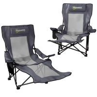 Outsunny 2er Set Campingstuhl faltbar Angelstuhl mit verstellbarer Rückenlehne Fußablage Getränkehalter Kopfstütze Dunkelgrau(m-1)