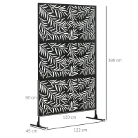 Outsunny Biombo Separador de Ambientes con Diseño de Hoja de Sauce Biombo para Exterior Jardín Patio Terraza 122x45x198 cm Negro(m-3)