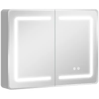 HOMCOM Mirrored Bathroom Cabinet with LED Lights, 60 x 80 cm Bathroom Mirror Cabinet with Anti-Fog, 3 Colour Dimmable Lighting(m-1)