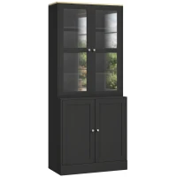 HOMCOM Modern Bookcase Display Storage Unit with Glass Doors Adjustable Shelves, Black(m-1)