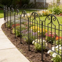 Outsunny Conjunto de 4 Cercas de Jardim Metálicas 125x57 cm com Design Arqueado Resistente e Fácil de Instalar para Pátio Relva Preto(m-2)