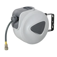 DURHAND Enrouleur de tuyau à air comprimé - tuyau : 10 m + 0,9 m - Ø intérieur 3/8" (9,5 mm), 1/4" (6,35 mm) BSPT - dévidoir automatique pour tuyau d'air rétractable gris(m-11)