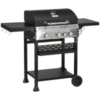 Outsunny Gasgrill, BBQ-grill, 4 hoofbranders, 1 zijbrander, 1 warmhoudplaat; 123 x 52 x 101cm, Zwart(m-11)