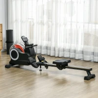 SPORTNOW Wasserrudergerät, klappbar, 6 Widerstände, Display, Handyhalterung, bis 120kg, Metallgestell, Schwarz(m-10)