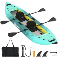 Outsunny 12.5' Inflatable Kayak Set, 2-person Sit on Canoe with Aluminium Oars, Blue and Yellow(m-11)