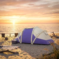 Outsunny Inflatable Tent 2 Bedroom Tunnel Design Windproof Air Tent with Carry Bag for 4 Person(m-9)