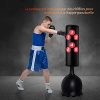 HOMCOM Sac de frappe boxe sur pieds punching ball autoportant adultes enfants 165 cm cibles de touche ventouses antidérapantes noir rouge(m-7)