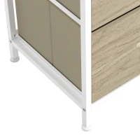 HOMCOM Chest of Drawers, Dresser with 4 Fabric Drawers, Tall Storage Unit with 4 Pockets and 2 Hooks, Steel Frame, Natural Wood(m-11)