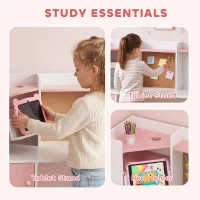 AIYAPLAY Kids Desk and Chair Set Storage Shelves Kids Desk Adjustable Tablet Stand Cork Board Pen Holder Pink(m-5)