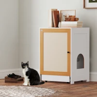PawHut Móvel Caixa de Areia para Gatos com Compartimento Extraível Rodas e Tapete para Arranhar 57x50x80,5 cm Branco e Madeira(m-10)