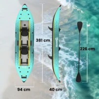 Outsunny 12.5' Inflatable Kayak Set, 2-person Sit on Canoe with Aluminium Oars, Blue and Yellow(m-3)