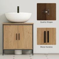 HOMCOM Bathroom Vanity Unit, Under Sink Storage Cabinet with 2 Doors, Adjustable Shelf for Basin without or with Pedestal, Oak(m-7)