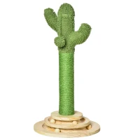 PawHut katten krabpaal cactus kattenboom grenenhout sisaltouw krabpaal met houten ballen speelgoed voor katten 60 cm hoog groen + naturel(m-13)