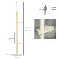 PawHut Verstelbare Krabpaal, Anti-slip, Sisaltouw Palen, 220-260H x 47L x 34B cm, Geel/Wit/Blauw(m-3)