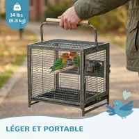 PawHut Cage de transport en acier pour perroquets, cage à oiseaux avec 2 bols en acier inoxydable, 2 perchoirs, plateau, noir(m-8)