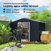 Outsunny Metalen Gereedschapsschuur met Schuifdeuren en Ventilatieramen, 277 x 195 x 192 cm, Donkergrijs(m-5)