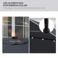 Outsunny Guarda-Sol de Jardim Manual Ø292x254 cm com 32 Luzes LED Solares 8 Varetas Impermeável e Respiros de Ventilação Cinzento(m-4)