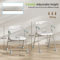 HOMCOM Sedia Doccia Pieghevole con Braccioli Ribaltabili, Sgabello Regolabile in Altezza, Senza Attrezzi, 136 kg(m-3)