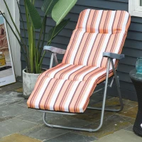 Outsunny Conjunto de 2 Espreguiçadeiras Dobráveis de Jardim com Almofada Acolchoada, Encosto Ajustável em 5 Posições, Apoio para os Pés e Estrutura de Aço, 60x75x65-102 cm, Listas Laranja(m-8)