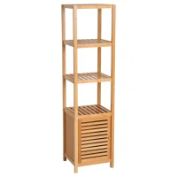 HOMCOM Estantería de Baño de Bambú Estantería de Almacenaje para Baño con 1 Puerta y 4 Estantes para Cocina Salón Dormitorio 33x36,5x140 cm Natural(m-11)