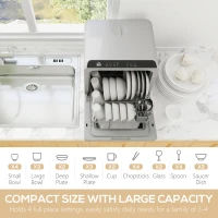 HOMCOM Table Top Dishwasher with Built-in 6L Water Tank, Mini Countertop Dishwasher with 6 Programs, 4 Place Settings, Silver Tone(m-4)