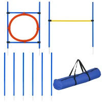 PawHut Agility sport pour chiens équipement complet : poteaux slalom, obstacle, anneau + sac de transport bleu jaune rouge(m-1)