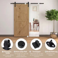HOMCOM Glijrailsset voor schuifdeur, tot 90 kg, koolstofstaal, 200 cm, zwart, inclusief gereedschap(m-5)