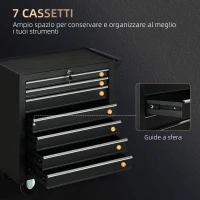 DURHAND Carrello da Officina con 7 Cassetti, Serratura con Chiavi, Ruote e Maniglia, 69x33x75cm, Nero(m-4)