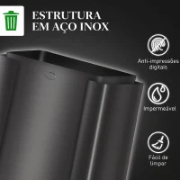 HOMCOM Papelera de Cozinha em Aço Inoxidável com 3 Compartimentos 3x15L com Pedais, Tampas de Fecho Suave e Balde Removível Preto(m-8)