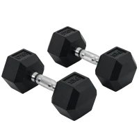 HOMCOM Dumbbells 10 KG Hexagon Dumbbell Set Rubber Hexagon Dumbbells Zwart(m-11)