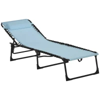 Outsunny Tumbona Plegable con Reposacabezas Tumbona Jardín Exterior Reclinable 4 Posiciones con Marco de Acero 189x58x30 cm Azul(m-11)