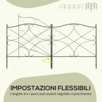 Outsunny Recinzione Esterna a 5 Pannelli in Metallo con Paletti, 305x62 cm, Nera(m-5)