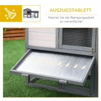 PawHut Hasenstall Kaninchenstall aus Holz 147 x 54 x 84 cm Kaninchenkäfig mit wetterfest Bitumendach, Freilaufgehege, Rampe, abschließbare Türen, Hasenkäfig für Zwergkaninchen Outdoor Dunkelgrau(m-5)