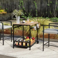 Outsunny Serveerwagen, Keukentrolley, 2 niveaus, 4 flessenhouders, Binnen/Buiten, Natuur/Zwart(m-9)