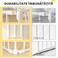 PawHut Țarc pentru Câini cu 8 Panouri Modulabile și Închidere Automată, din Oțel și ABS, 61x3x75 cm, Alb(m-5)
