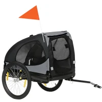 PawHut Remorque de vélo pour chien avec fenêtres en maille réflecteurs et drapeau de sécurité 140 x 71 x 83 cm noir(m-1)
