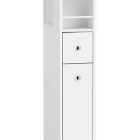 HOMCOM Smalle hoge badkamerkast, 135 cm badkamerkast met 2 lades, wit(m-10)