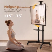 HOMCOM Mobiele tv-standaard op wielen voor 32-75 inch, kantelbaar en in hoogte verstelbaar, met vergrendelbare wielen, zwart(m-5)