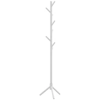 HOMCOM Cabide de Pé de Madeira com 8 Ganchos para Pendurar Roupa e Bolsas para Corredor Entrada 40x40x165 cm Branco(m-11)